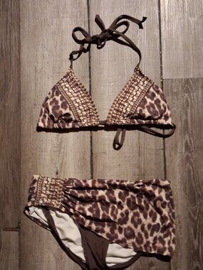 new Michael Kors Skirted Animal Print Bikini XS X-Small Leopard Print String